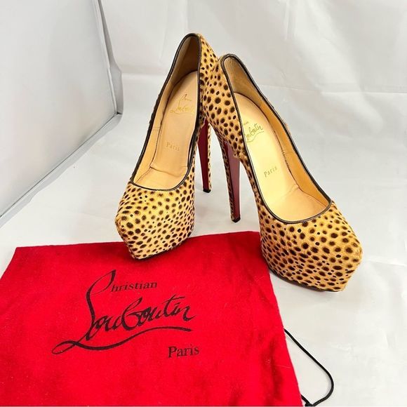 CHRISTIAN LOUBOUTIN Daffodil 160 brown pony jungle cheetah print platform - Picture 2 of 15